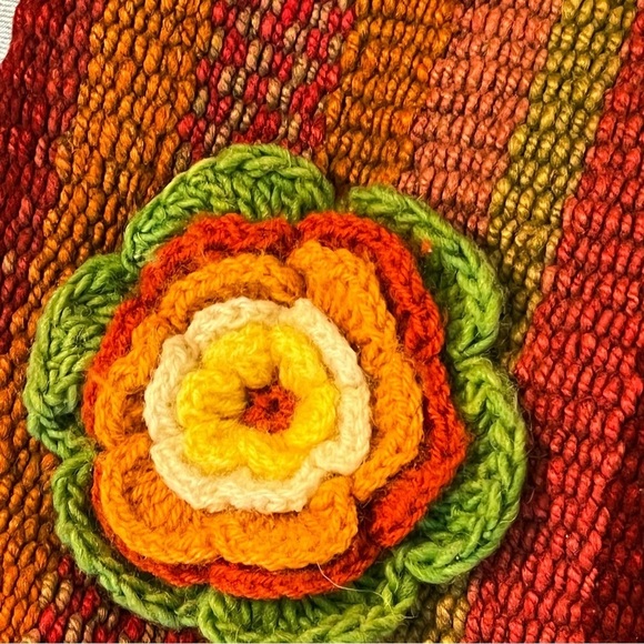 Inka Traditions Boho Purse Woven Stripes Crochet Flowers Shoulder Straps Wool - Picture 9 of 10